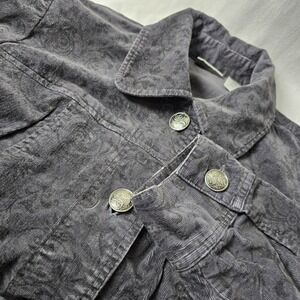 Chico's Women's Sz 1 Black Floral Corduroy Jacket‎ Button Up